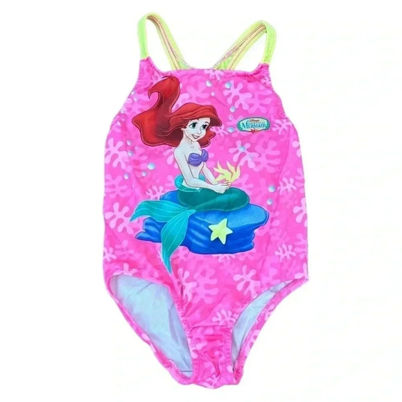 Vintage Kids Disney Ariel Little Mermaid 1990’s Pink One Piece Swimsuit Size 5